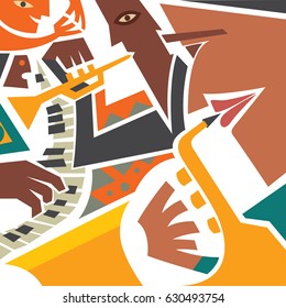 Abstract Cubical Artistic Jazz Players (Vector Art)