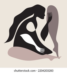 Abstract Cubism art drawing illustration.  Contemporary monohrome artwork. Beige background, cubism art style,abstracts faces