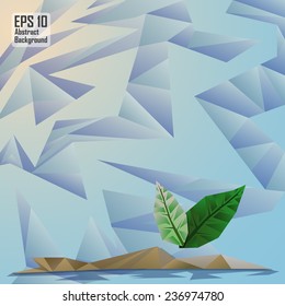 abstract cubism background with leaf on island