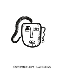 abstract cubism face drawing with art brush strokes shape