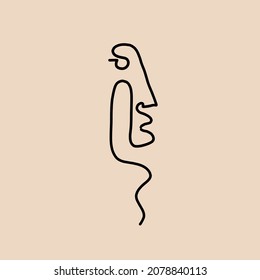 Abstract cubism linear face. Continuous one line drawing. 