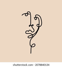 Abstract cubism linear face. Continuous one line drawing. 