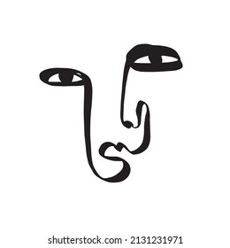 Abstract cubism linear face. Continuous one line drawing. 