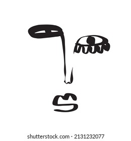 Abstract cubism linear face. Continuous one line drawing. 