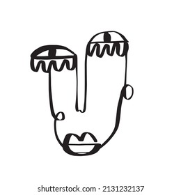Abstract cubism linear face. Continuous one line drawing. 