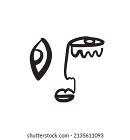 Abstract cubism linear face. Continuous one line drawing. 