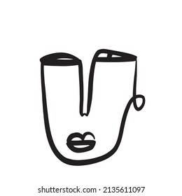 Abstract cubism linear face. Continuous one line drawing. 