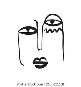 Abstract cubism linear face. Continuous one line drawing. 
