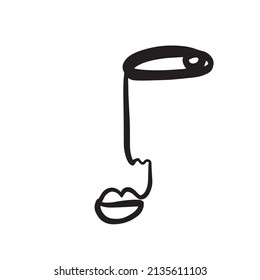 Abstract cubism linear face. Continuous one line drawing. 