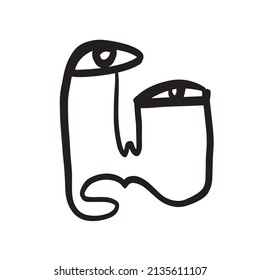 Abstract cubism linear face. Continuous one line drawing. 