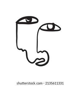 Abstract cubism linear face. Continuous one line drawing. 
