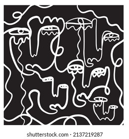 Abstract cubism linear face. Continuous one line drawing. 