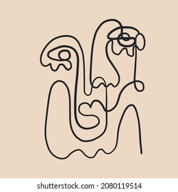 Abstract Cubism linear face. Simple minimal beauty logo. Continuous line drawing. Vintage trendy design for poster, flyer, print, card. t-shirt. 