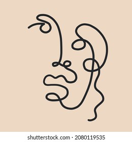 Abstract Cubism linear face. Simple minimal beauty logo. Continuous line drawing. Vintage trendy design for poster, flyer, print, card. t-shirt. 