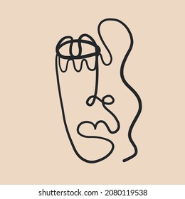 Abstract Cubism linear face. Simple minimal beauty logo. Continuous line drawing. Vintage trendy design for poster, flyer, print, card. t-shirt. 