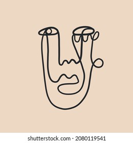 Abstract Cubism linear face. Simple minimal beauty logo. Continuous line drawing. Vintage trendy design for poster, flyer, print, card. t-shirt. 
