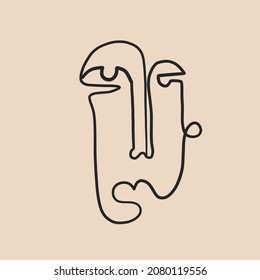 Abstract Cubism linear face. Simple minimal beauty logo. Continuous line drawing. Vintage trendy design for poster, flyer, print, card. t-shirt. 