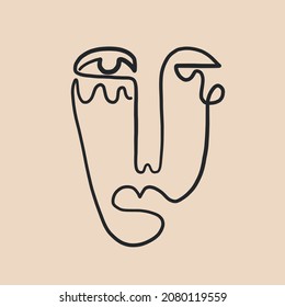 Resumen Cubismo de cara lineal. Sencillo logotipo de belleza mínimo. Dibujo continuo de líneas. Diseño de moda vintage para afiches, volantes, impresos, tarjetas. camiseta. 