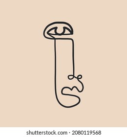 Abstract Cubism linear face. Simple minimal beauty logo. Continuous line drawing. Vintage trendy design for poster, flyer, print, card. t-shirt. 