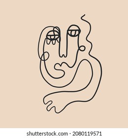 Abstract Cubism linear face. Simple minimal beauty logo. Continuous line drawing. Vintage trendy design for poster, flyer, print, card. t-shirt. 