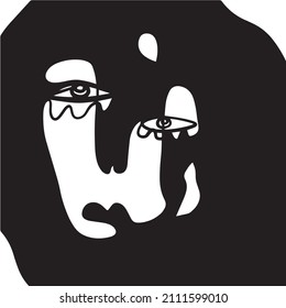 Abstract Cubism linear face. Simple minimal black and white portrait. Continuous line drawing. Vintage trendy design for poster, flyer, print, card. t-shirt. 