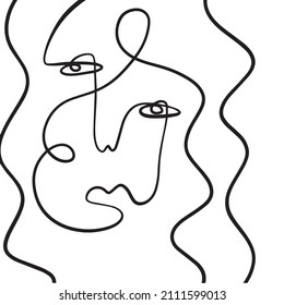 Abstract Cubism linear face. Simple minimal black and white portrait. Continuous line drawing. Vintage trendy design for poster, flyer, print, card. t-shirt. 