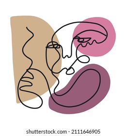 Abstract Cubism linear face. Simple minimal black and white portrait. Continuous line drawing. Vintage trendy design for poster, flyer, print, card. t-shirt. 