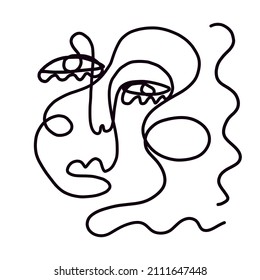 Abstract Cubism linear face. Simple minimal black and white portrait. Continuous line drawing. Vintage trendy design for poster, flyer, print, card. t-shirt. 