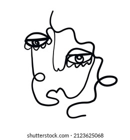 Abstract Cubism linear face. Simple minimal beauty logo. Continuous line drawing. Vintage trendy design for poster, flyer, print, card. t-shirt. 