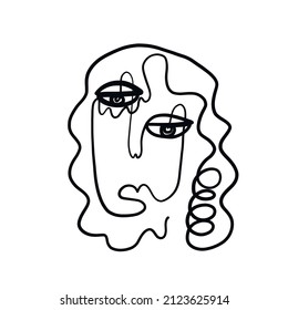 Abstract Cubism linear face. Simple minimal beauty logo. Continuous line drawing. Vintage trendy design for poster, flyer, print, card. t-shirt. 