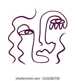 Resumen Cubismo de cara lineal. Sencillo logotipo de belleza mínimo. Dibujo continuo de líneas. Diseño de moda vintage para afiches, volantes, impresos, tarjetas. camiseta. 