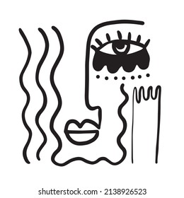 Abstract Cubism linear face. Simple minimal beauty logo. Continuous line drawing. Vintage trendy design for poster, flyer, print, card. t-shirt. 