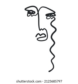 Abstract Cubism one continuous line face. Simple minimal portrait. Vintage trendy design for poster, flyer, print, card. t-shirt. 