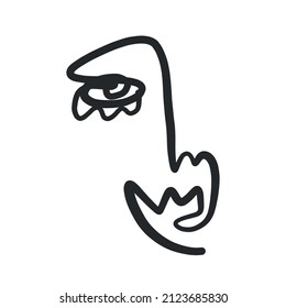Abstract Cubism one continuous line face. Simple minimal portrait. Vintage trendy design for poster, flyer, print, card. t-shirt. 