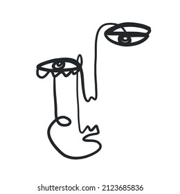 Abstract Cubism one continuous line face. Simple minimal portrait. Vintage trendy design for poster, flyer, print, card. t-shirt. 