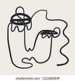Abstract Cubism one continuous line face. Simple minimal portrait. Vintage trendy design for poster, flyer, print, card. t-shirt. 