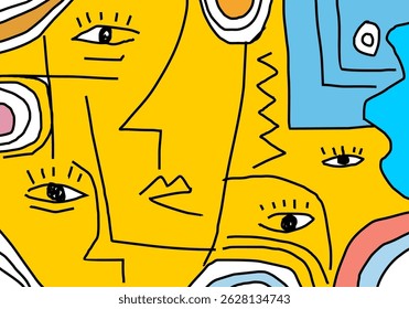 abstract cubism style portraits with expressive faces and geometric shapes.