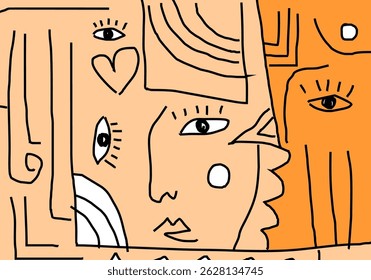 abstract cubism style portraits with expressive faces and geometric shapes.