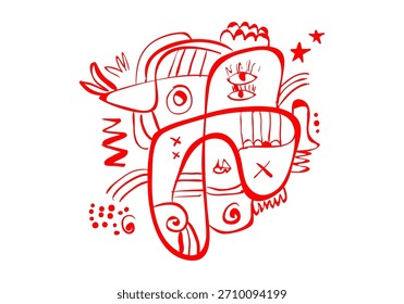 Ilustración de estilo abstracto y cubista con caras y figuras superpuestas