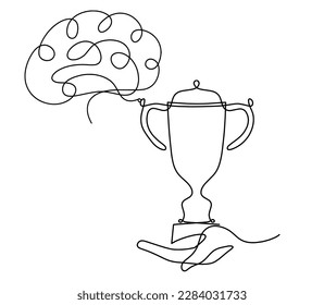 Abstract cup with brain as continuous lines drawing on white as background