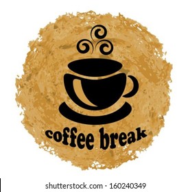 Abstract cup of coffee and grunge brown background round 