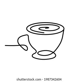 Resumen de la taza como líneas continuas dibujando sobre blanco como fondo. Vector