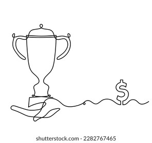 Abstract cup with dollar as continuous lines drawing on white as background. Vector