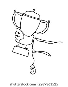 Abstract cup with dollar as continuous lines drawing on white as background. Vector