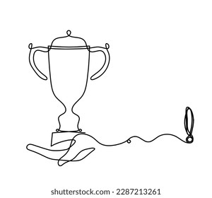Abstract cup with exclamation as continuous lines drawing on white as background
