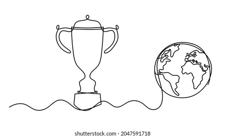 Abstract cup globe as continuous lines drawing on white as background. Vector