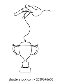 Abstract cup with hand  as continuous lines drawing on white as background. Vector