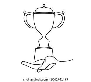 Abstract cup with hand  as continuous lines drawing on white as background. Vector