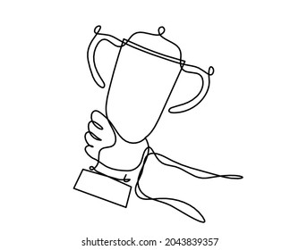 Abstract cup with hand  as continuous lines drawing on white as background. Vector