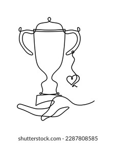 Abstract cup with hand as continuous lines drawing on white as background